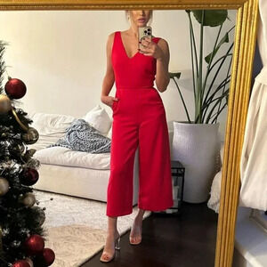 Aritzia Wilfred Ecoulement Jumpsuit  V Neck Tie Back Red Size 2